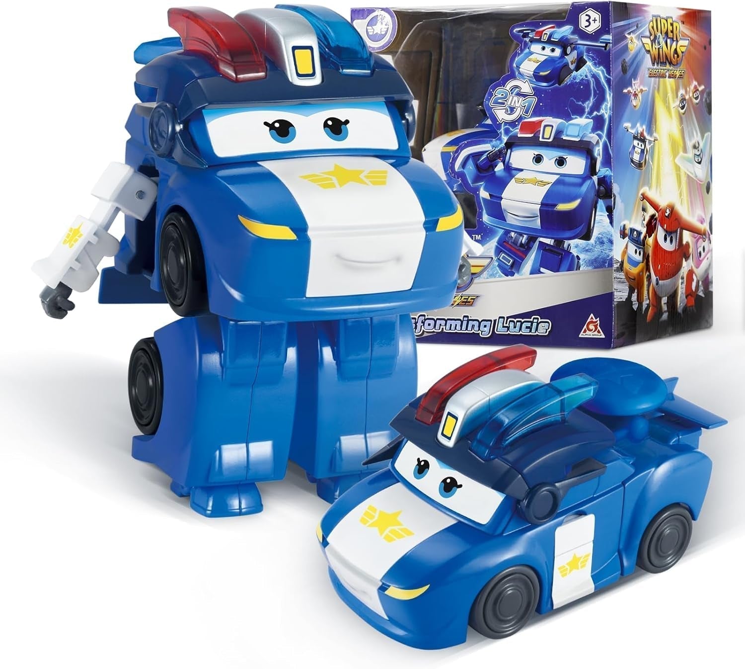 Super Wings Transformationsflugzeug Supercharged Traver, ca. 12,7 cm große Kinderspielfigur Spielzeugflugzeug und Roboterfigur für Jungen und Mädchen ab 3 Jahren Silberne Actionfiguren Naty Shop Lucie