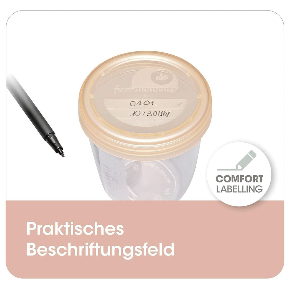 Muttermilchbehälter NIP First Moments 150 ml, 4 Stück: stapelbar und auslaufsicher Zubehör Essen und Stillen Bebe Naty Shop