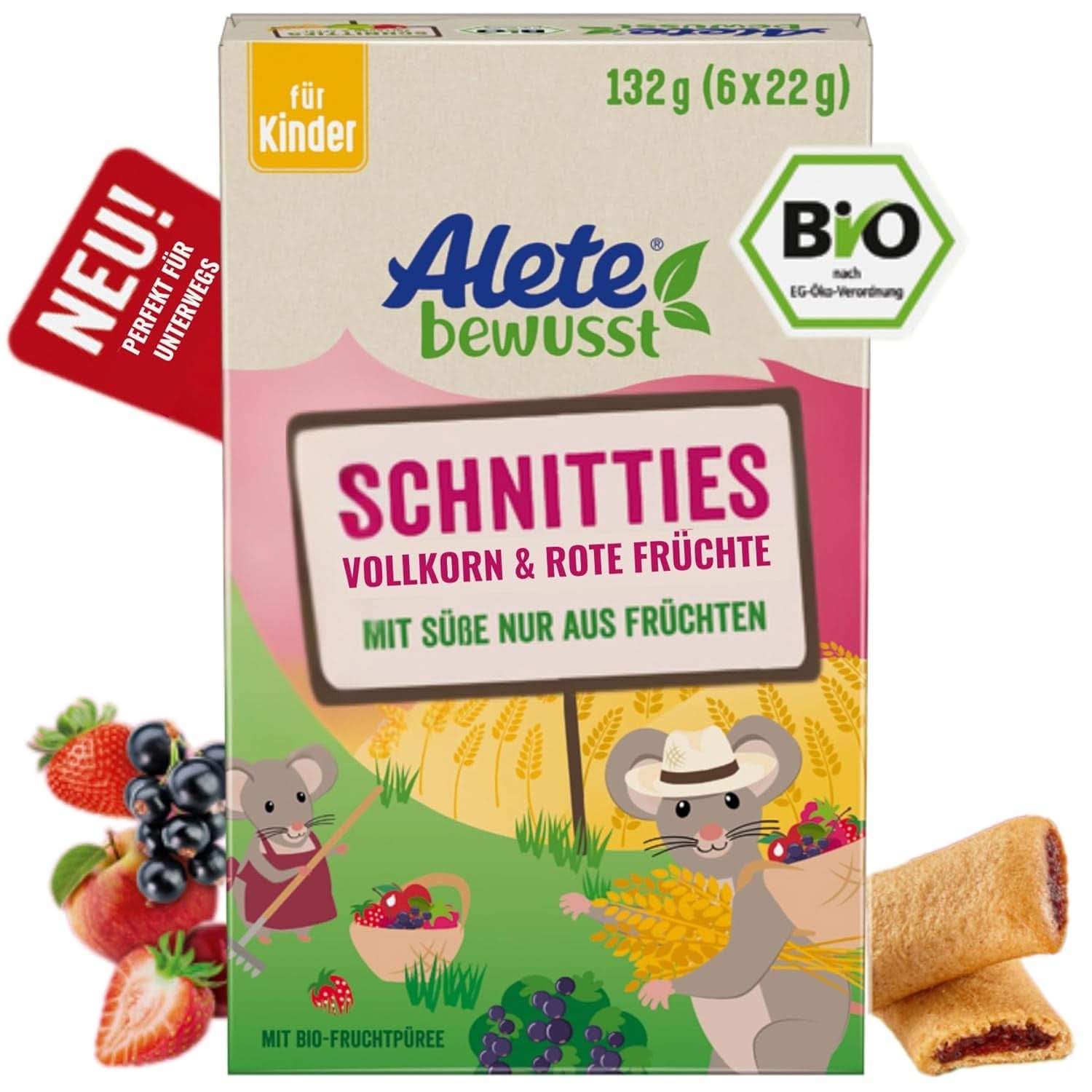 Alete Bio Schnitties, cereale integrale și fructe roșii 6 x 22 g Mama si Copilul Naty Shop