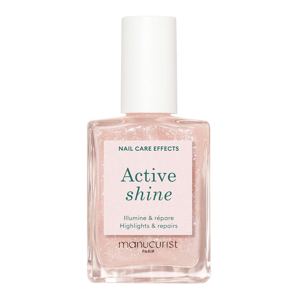 MANUCUIST Nail Care Repair Active Glow Raspberry (Pink) Biobasiert: Süße Mandel, Himbeere, pflegender und glänzender Nagellack, transparenter Pink-Effekt – Nude-Nagellack