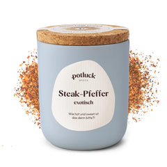 Potluck | Steak-Pfeffer exotisch | Gewürzzubereitung im Keramiktopf | 80g | Vegan, glutenfrei und mit natürlichen Zutaten