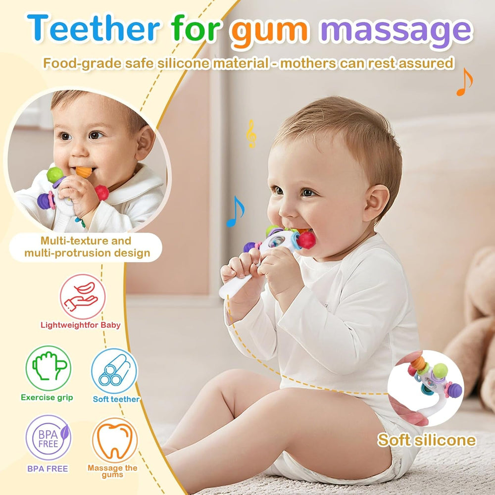 Inele de dentiție pentru bebeluși, de calitate alimentară - fără BPA, design rezistent la sufocare, prindere întărită, potrivite pentru dezvoltarea auzului și a dinților, ideale pentru bebelușii cu vârsta cuprinsă între 0 și 36 de luni (Alb)