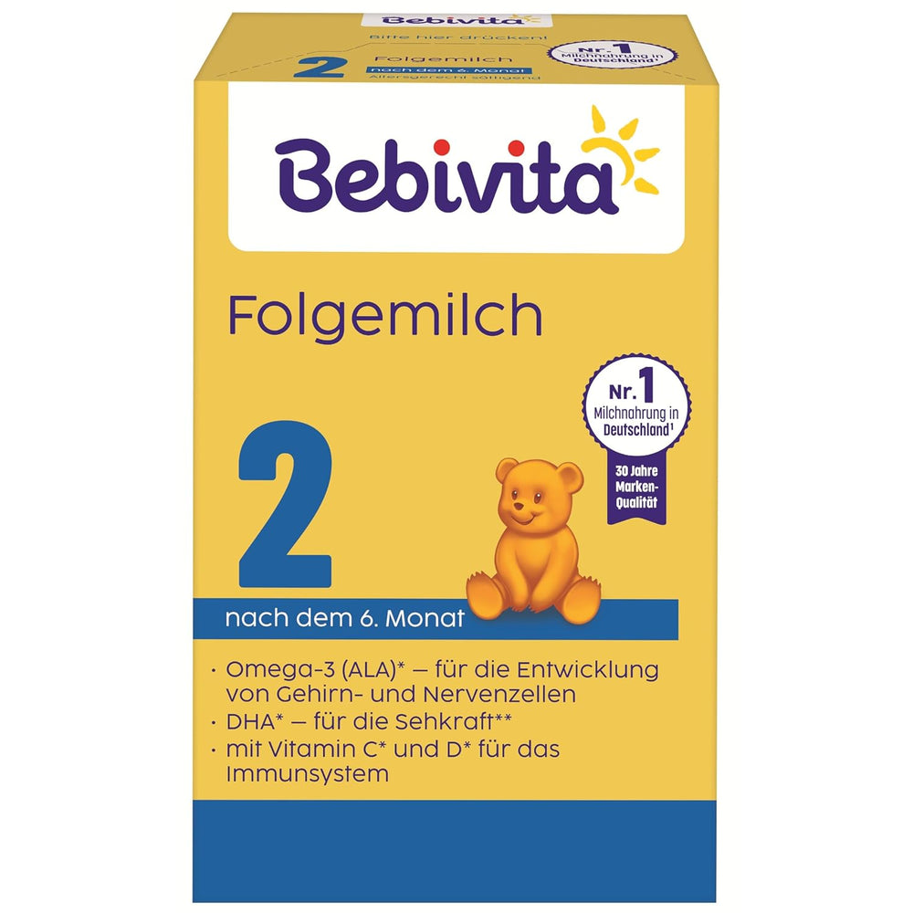 2 Folgemilch (4 x 500g), nach dem 6. Monat, mit Vitamin C und D, Omega-3 (DHA), altersgerecht sättigend