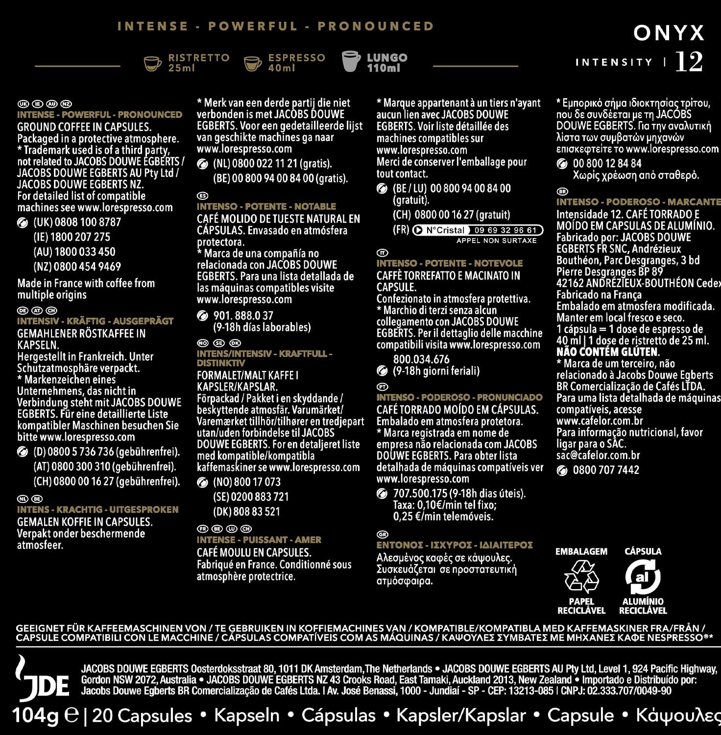 L'OR Espresso Kaffeekapseln Onyx | Intensität 12 | 200 kompatible Kapseln Nespresso (R)* - Amazon Exclusive