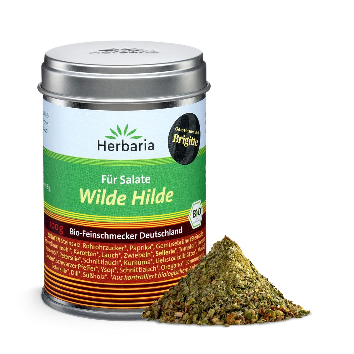 Herbaria Wilde Hilde bio 100g M-Dose-fertige Bio-Gewürzmischung - Salatgewürz für ausgefeilte Salate - mit erlesenen Zutaten - in nachhaltiger Aromaschutz-Dose