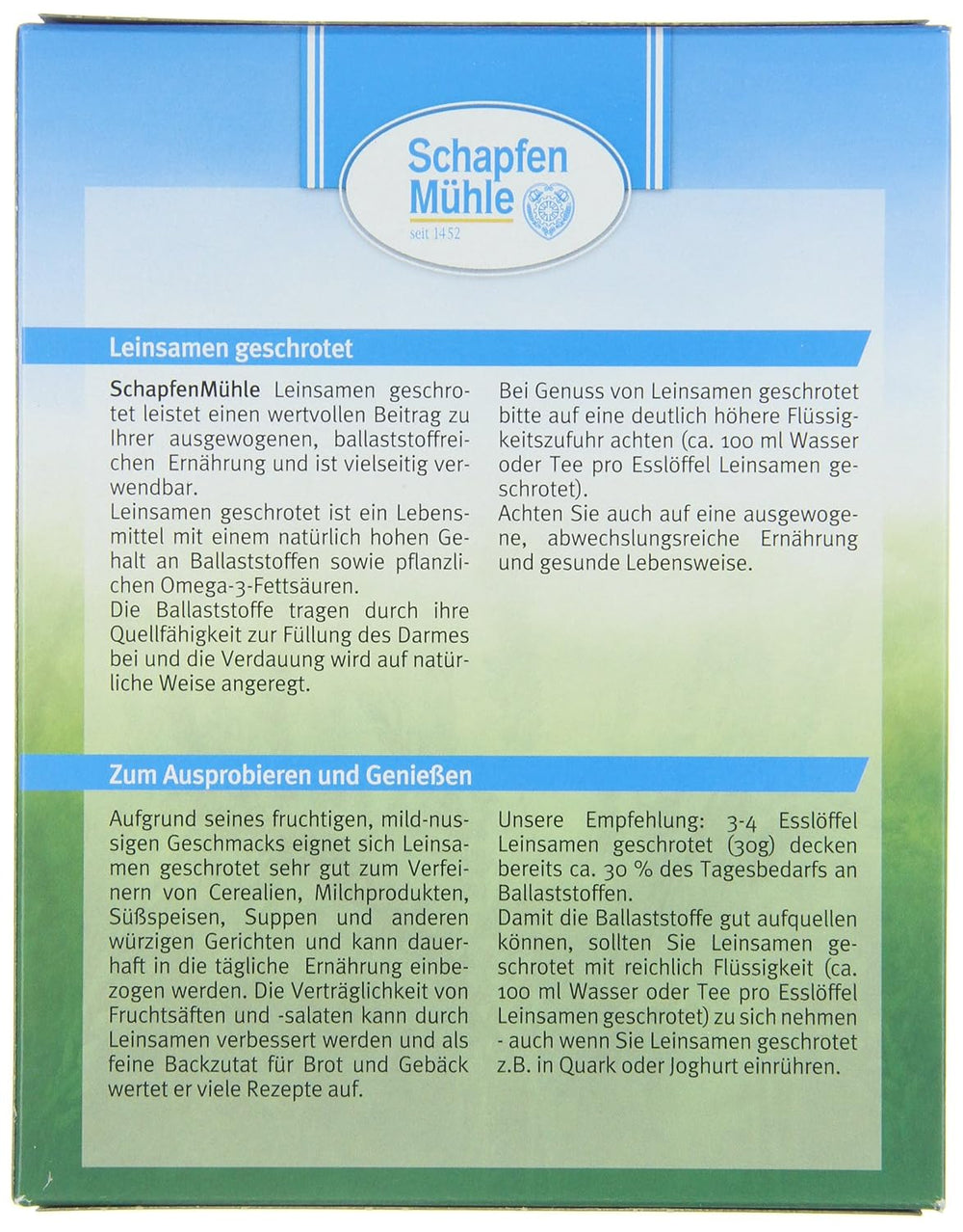 Schapfenmühle Leinsamen gemahlen, 200 g Packung