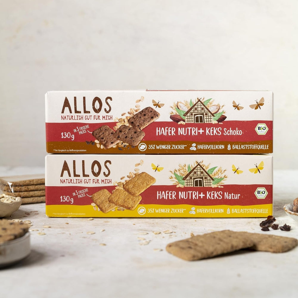 Biscuiți din ovăz organic Allos Nutri | Biscuiți crocanți din ovăz integral | Îndulciți cu miere | 6 x 130 g