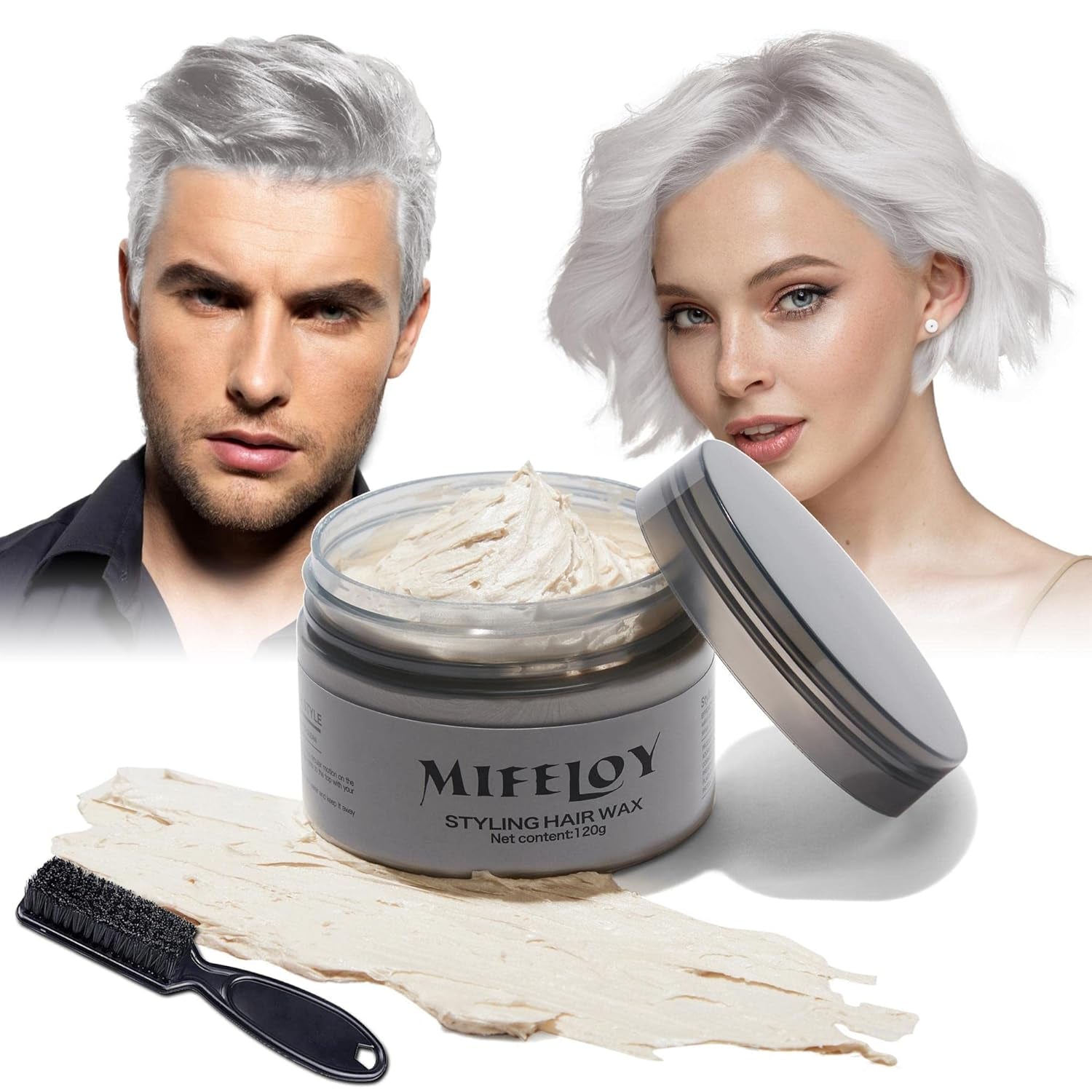 4.23 oz Purple Hair Tint Culoare temporară a părului cu perii, bărbați femei Styling Hair Tone Wax, Instant Hair Cream Mud Natural Hairstyle Pomade, DIY Cosplay Halloween Hair Wax Vopsea pentru par Naty Shop Alb