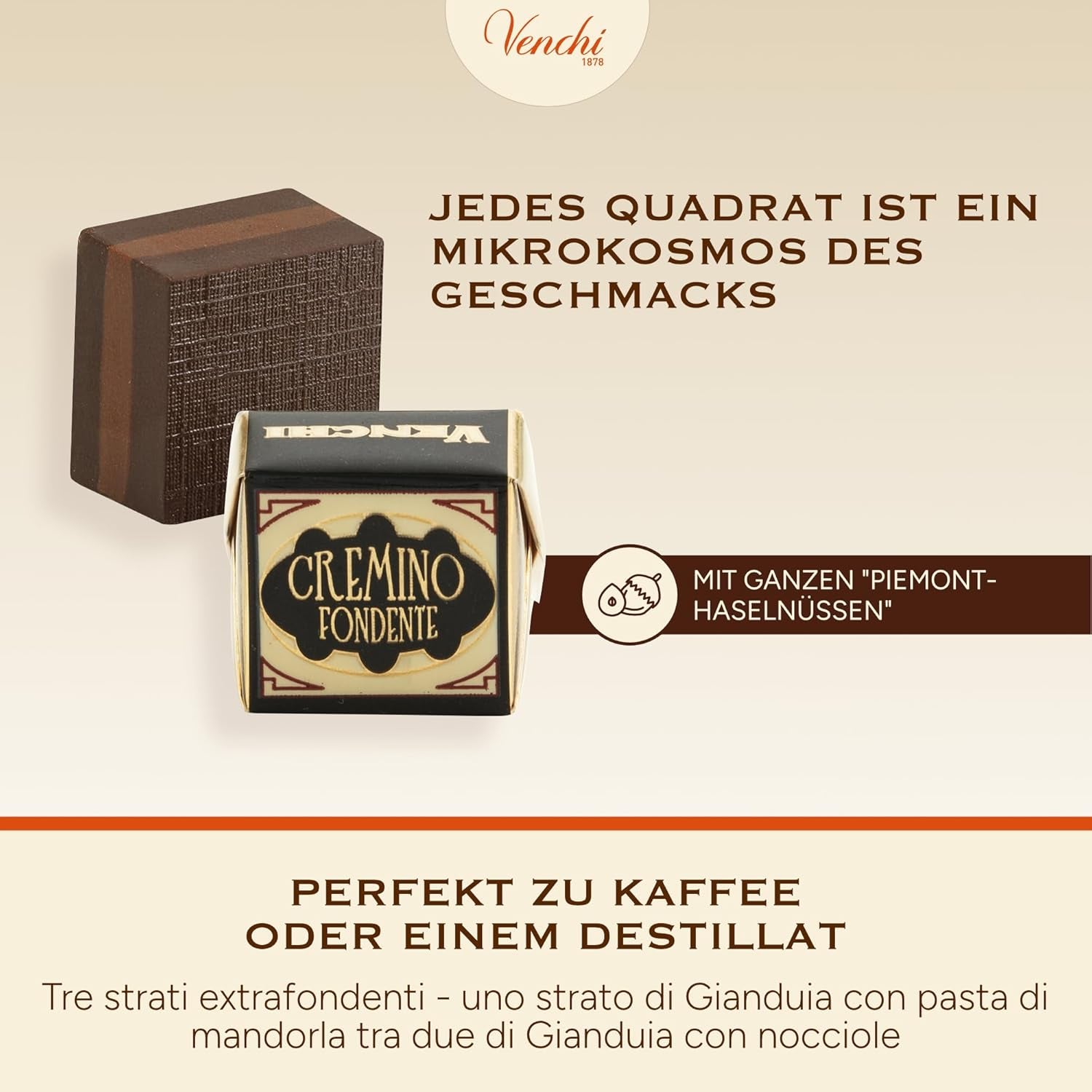 Venchi - Cremino Extra Black Chocolate - Dunkle Schokolade mit Mandelpaste und „Piemonteser Waldhaselnüssen g.g.A.“, 1 kg, glutenfrei, ohne Farbstoffe und ohne Konservierungsstoffe