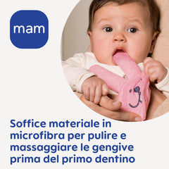 MAM Inel de dentiție pentru iepuri, mănușă de îngrijire orală pentru dinți, microfibră, 0+ luni, roz