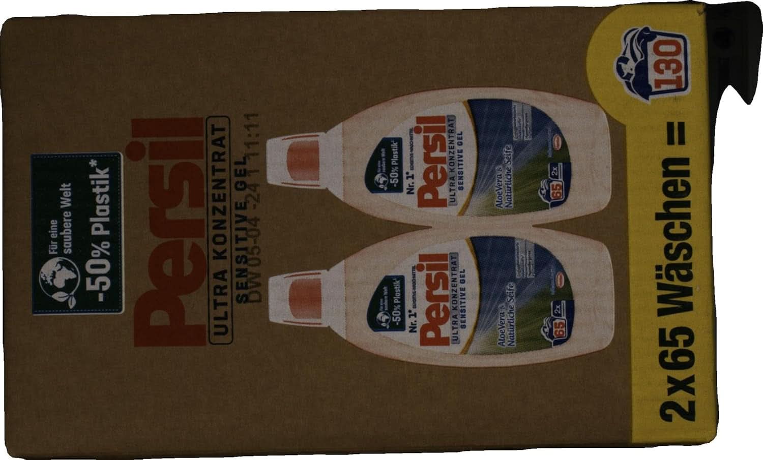 Persil Ultra Concentrate Sensitive Gel (130 Waschgänge), Flüssigwaschmittel für Allergien und Babys in einer kleineren Flasche für weniger Plastik, Entfernt hartnäckige Flecken, Dermatologisch getestete Waschmittel von Naty Shop