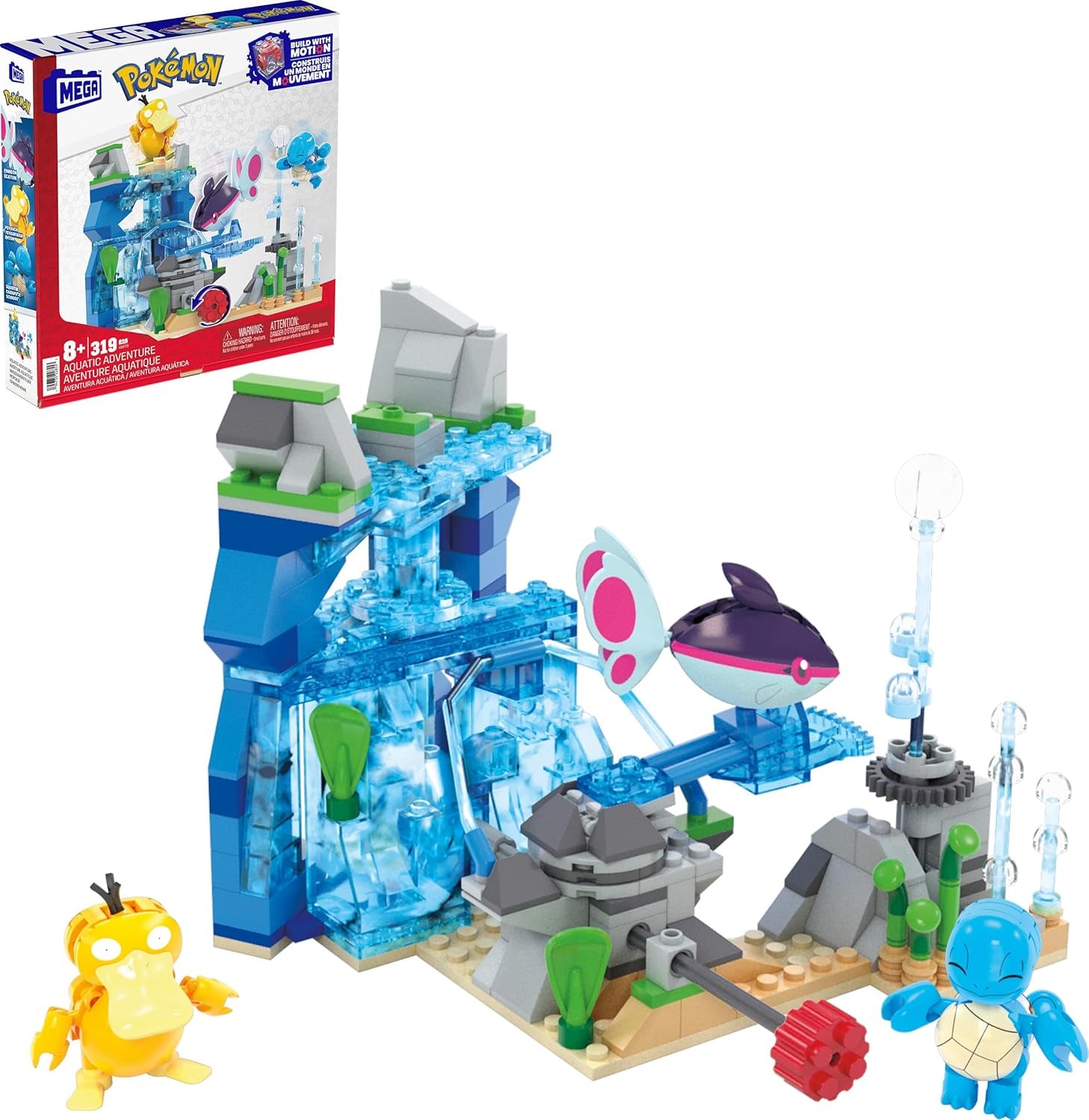 MEGA Pokémon Action Figure-Bauspilzeug, Wasserabenteuer mit 319 Teilen und beweglichem Schiggy, Enton und Finneon, für Kinder, HXF79