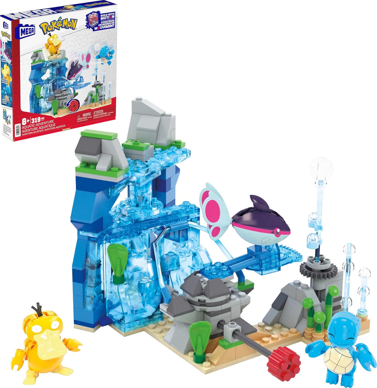 MEGA Pokémon Action Figure-Bauspilzeug, Wasserabenteuer mit 319 Teilen und beweglichem Schiggy, Enton und Finneon, für Kinder, HXF79