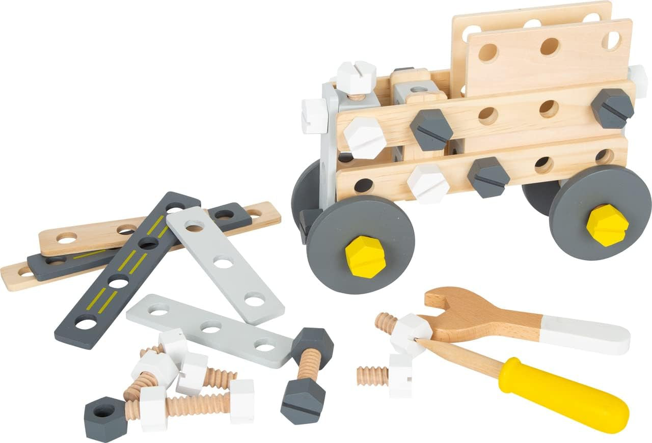 Small Foot Konstruktionsset Miniwob aus Holz, kreativer Bausatz mit Werkzeugen und Zubehör, ab 3 Jahren, 11810, Grau Gelb