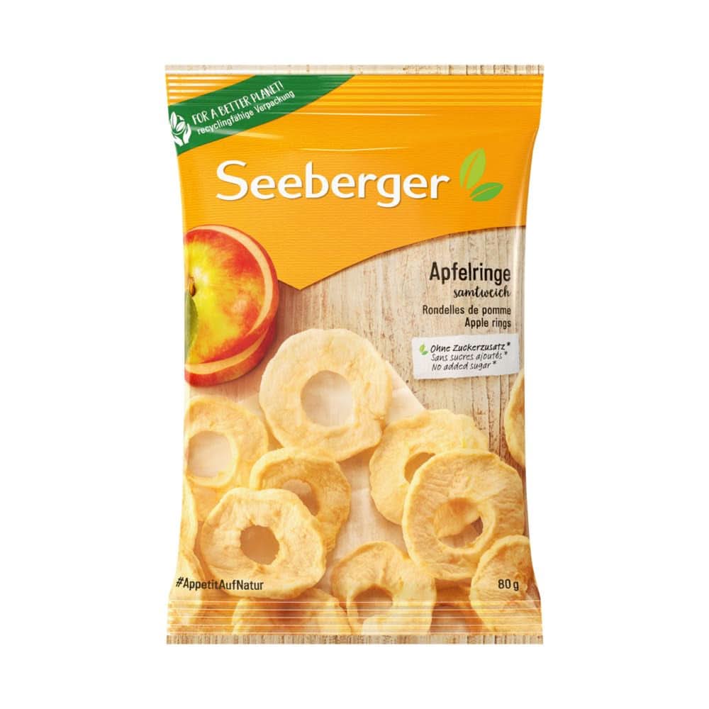 Seeberger, getrocknete Apfelscheiben bester Qualität, ohne Zuckerzusatz, 10 x 80 Gramm Naty Shop dehydrierte Produkte 10 x 80 Gramm
