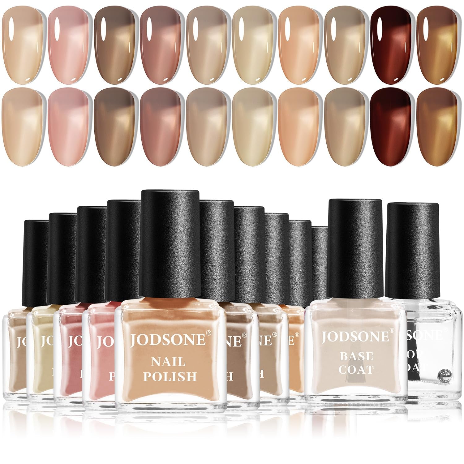 JODSONE 12-teiliges Nagellack-Set, 10 Farben, Kombination aus 2 Unterlacken und Überlack, schnell trocknender Nagellack für Amateure und Anfänger