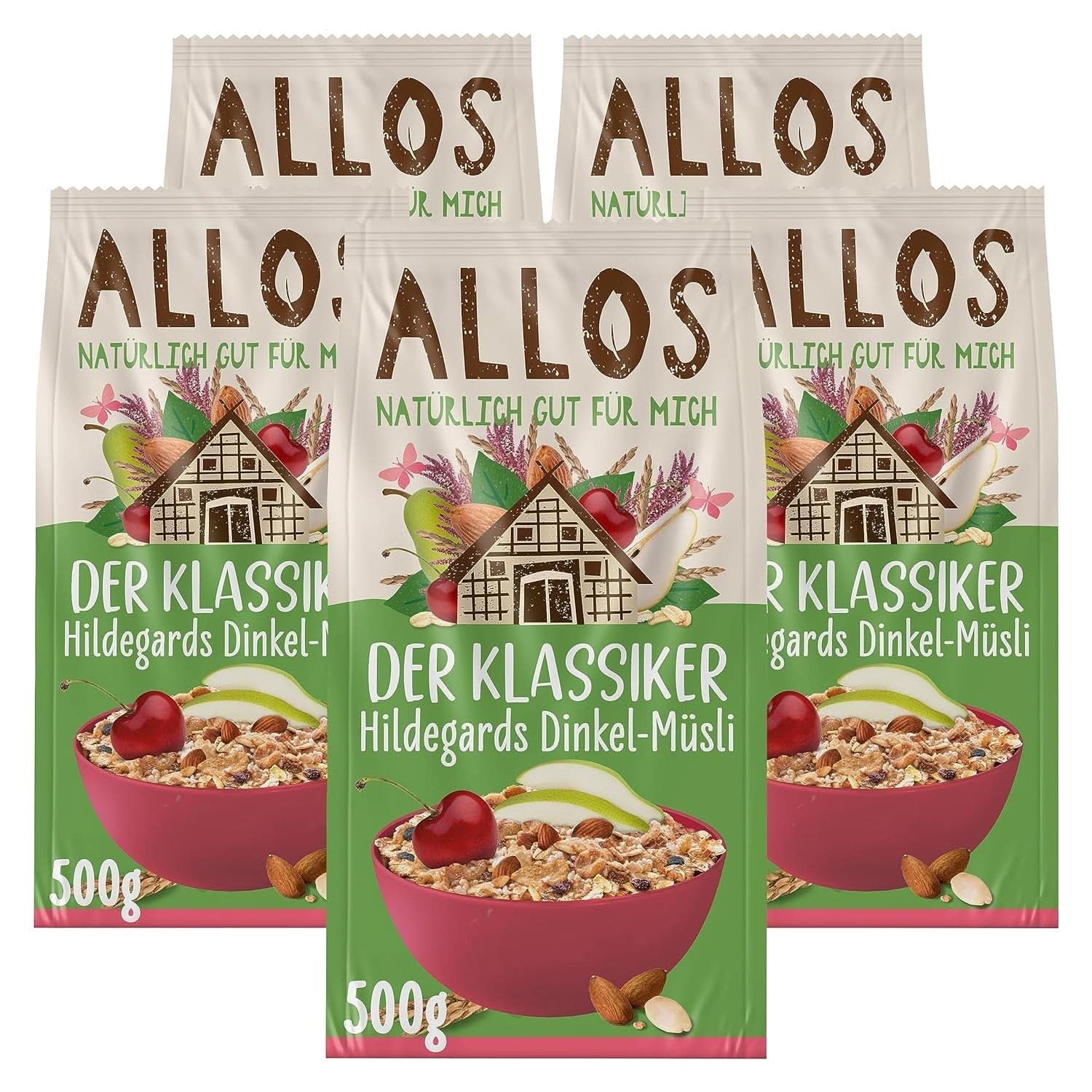 Allos, muesli de fructe de pădure neîndulcit, pachet 5 x 500 grame Cereale Naty Shop Hildegard's spelt muesli