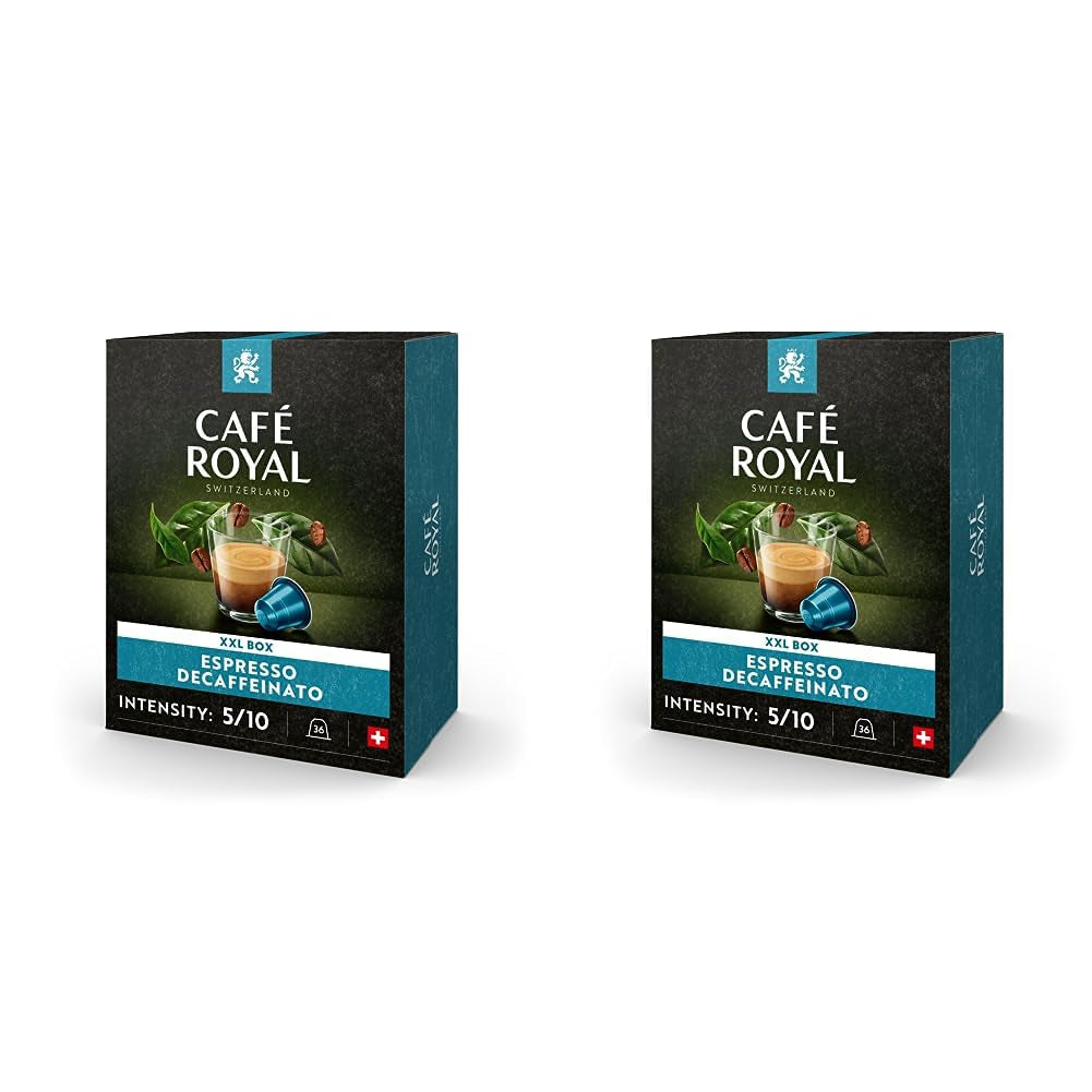 Café Royal Espresso Decaffeinato 36 Kapseln für Nespresso Kaffee Maschine - 5/10 Intensität - UTZ-zertifiziert Kaffeekapseln aus Aluminium (Packung mit 2)
