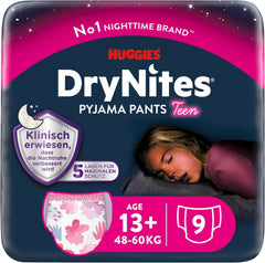 Huggies DryNites Nachtwindeln gegen Bettnässen für Mädchen von 13 bis ca. 17 Jahren (48–60 kg), 27 Stück (3 x 9), Monatspackung mit Höschenwindeln