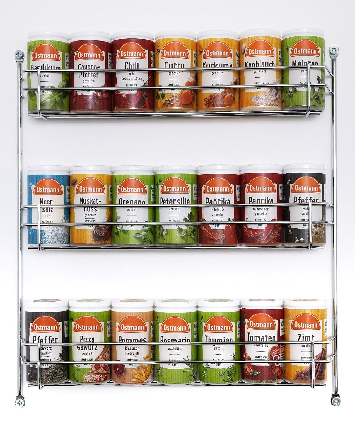 Ostmann Gewürze - gefülltes Gewürzregal mit 21 Gewürzdosen | Set aus Gewürzen, Kräutern, Gewürzmischungen | zum Aufhängen | für die Schranktür | Isst: 1 Stück