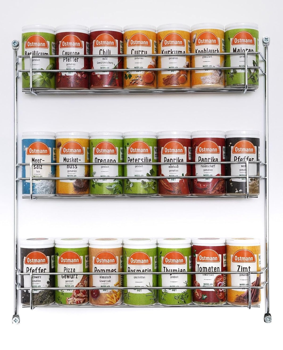 Ostmann Gewürze - gefülltes Gewürzregal mit 21 Gewürzdosen | Set aus Gewürzen, Kräutern, Gewürzmischungen | zum Aufhängen | für die Schranktür | Isst: 1 Stück