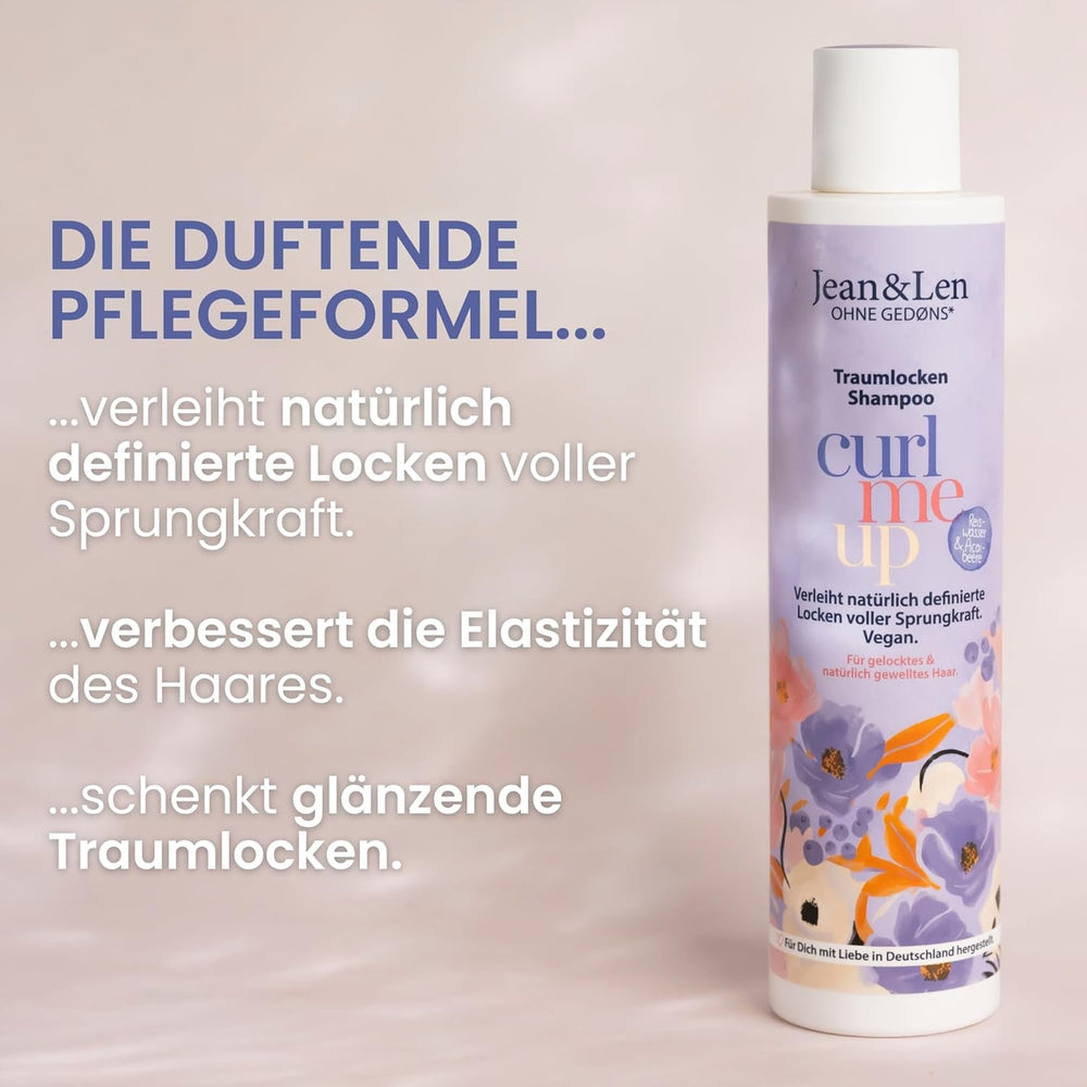 Jean & Len Dream Curls Shampoo Reiswasser & Açai-Beere, für lockiges und welliges Haar, 300 ml Jean & Len