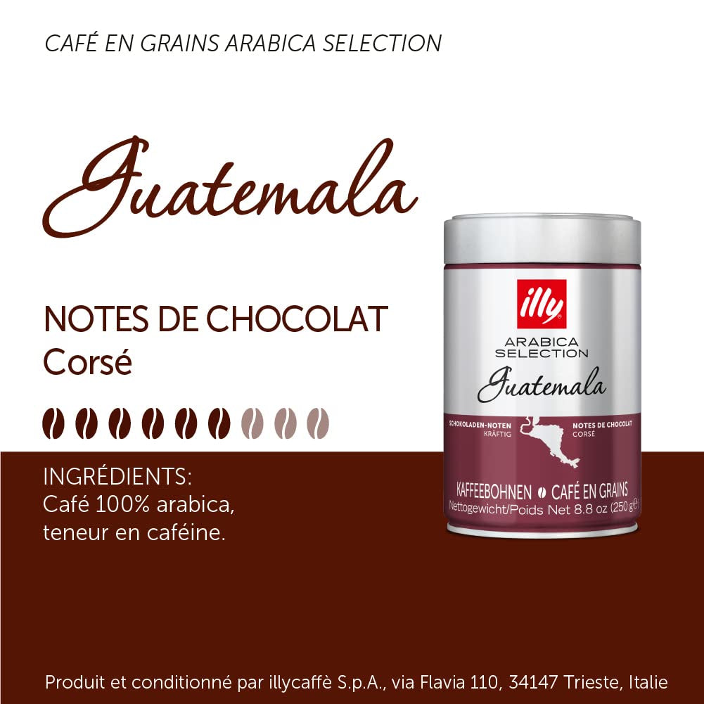 Boabe de cafea Illy, selecție de boabe de cafea Arabica, Guatemala, pachet de 6 (6 X 250 G) Cafea Naty Shop