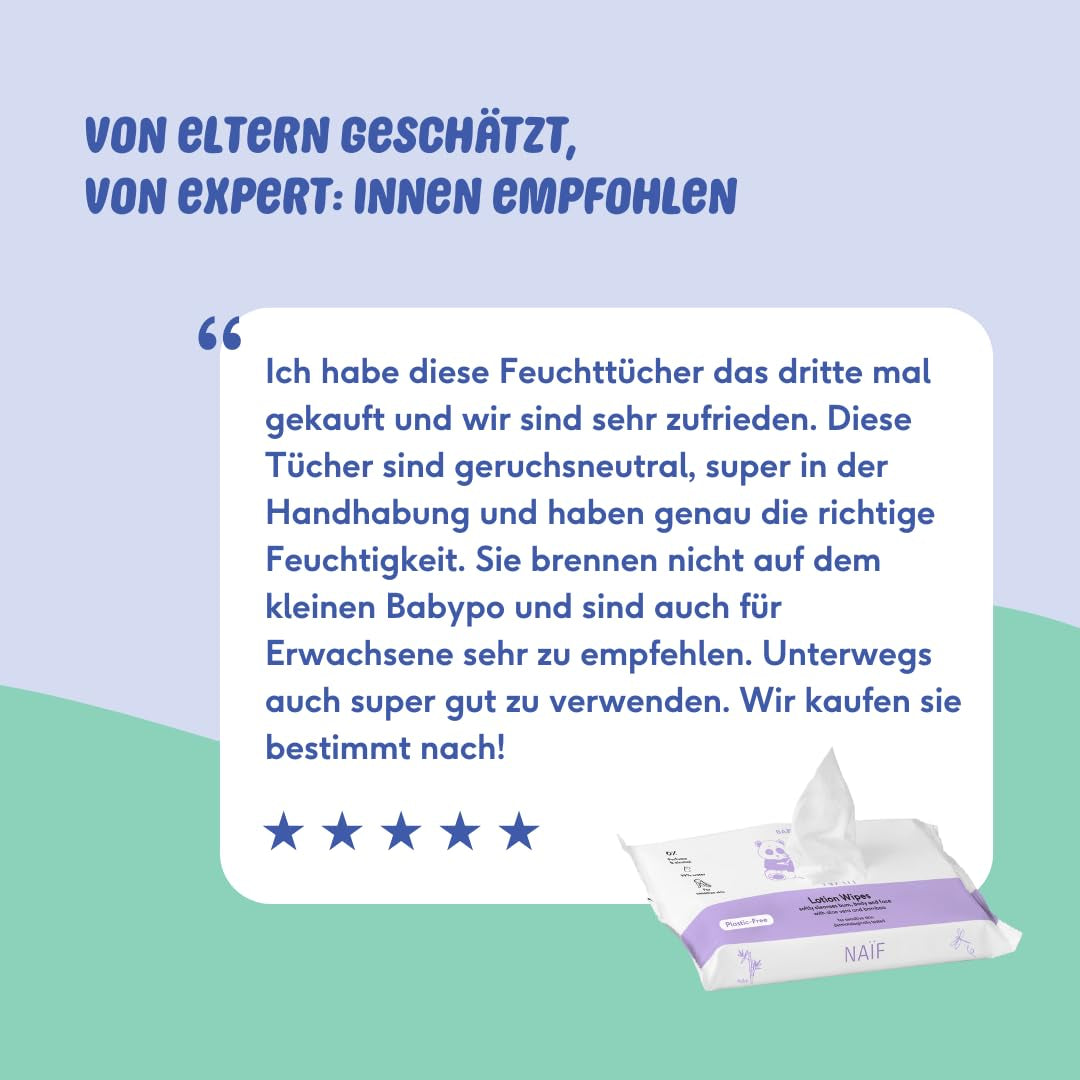 Naïf – Feuchttücher ohne Plastik – 162 Stück (3 Packungen à 54 Tücher) – für Babys und Kinder – Po, Körper, Gesicht – mit Aloe Vera und Bambus – 0 % Duftstoff und Alkohol