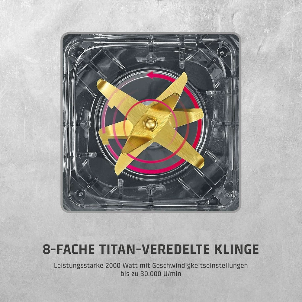 CASO Powerblender B 2000 – Profi Standmixer, 30.000 U/Min, 2000 Watt, Bruchsicherer Tritan-Mixbehälter (2 L), Bpa-Frei, Pulse-, Shake-, Smoothie-Funktion, 8-Fach Messer-System Mit Titanbeschichtung Kitchen Naty Shop