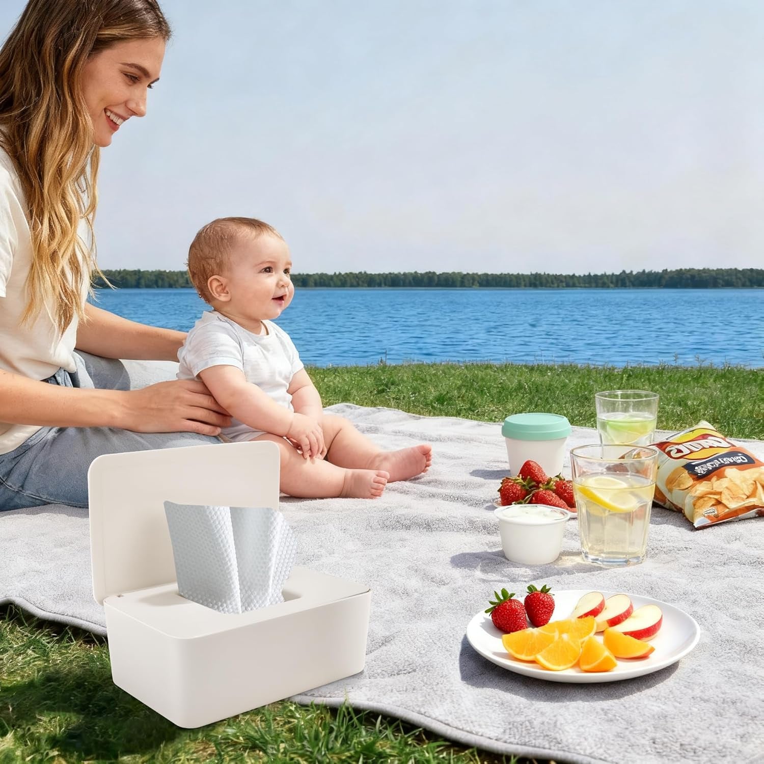 Feuchttücherbox mit Deckel, Feuchttücherbox, Baby-Feuchttücherspender, wasserdichte und versiegelte Aufbewahrungsbox, Feuchttücherspender für Badezimmer, Küche, Weiß