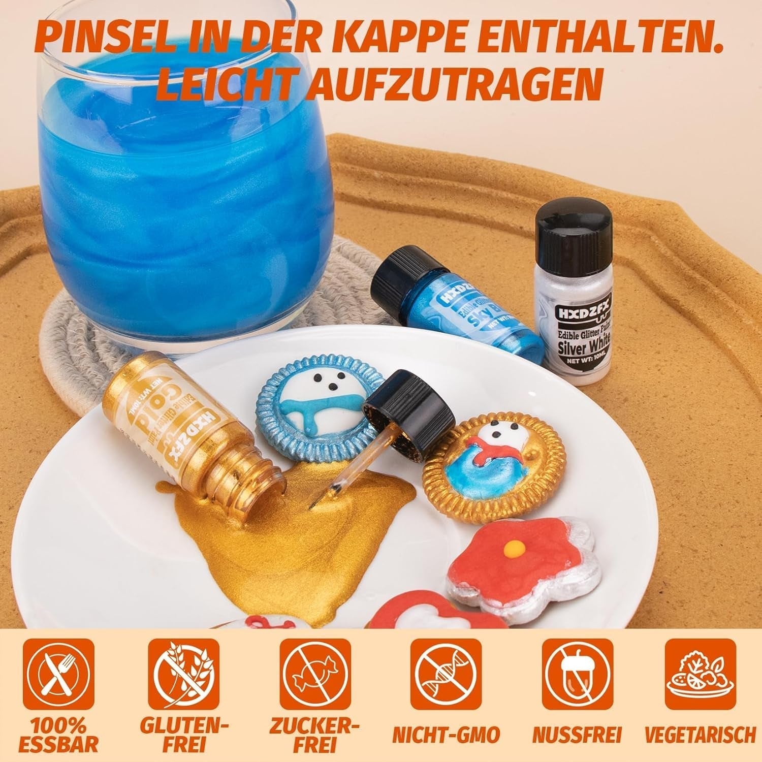 Essbarer Glitzer - 3 Torten Kuchen Deko Essbare, Metallic Lebensmittelfarbe Flüssiges, Edible Glitter Für Muffin, Cocktail, Marshmallows - 10Ml Naty Shop