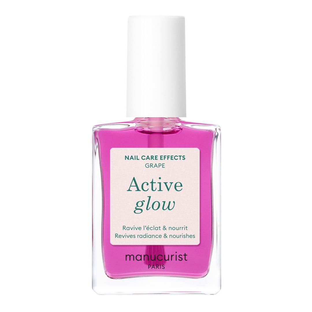 MANUCUIST Nail Care Repair Active Glow Raspberry (Pink) Biobasiert: Süße Mandel, Himbeere, pflegender und glänzender Nagellack, transparenter Pink-Effekt – Nude-Nagellack