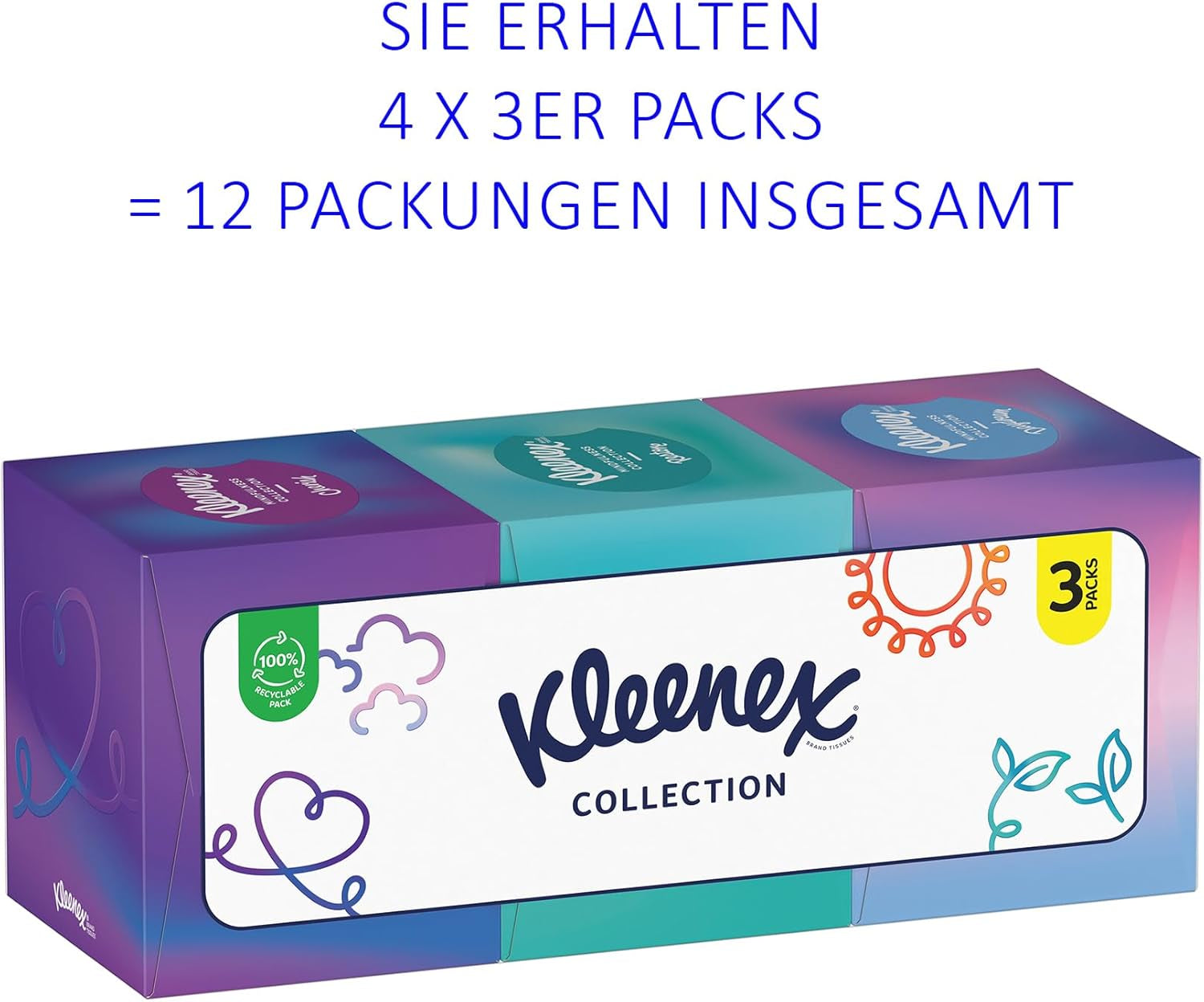 Cutii de șervețele cosmetice Kleenex, Pentru uz zilnic, 3 straturi, Cub de colecție, 12 X 48 șervețele