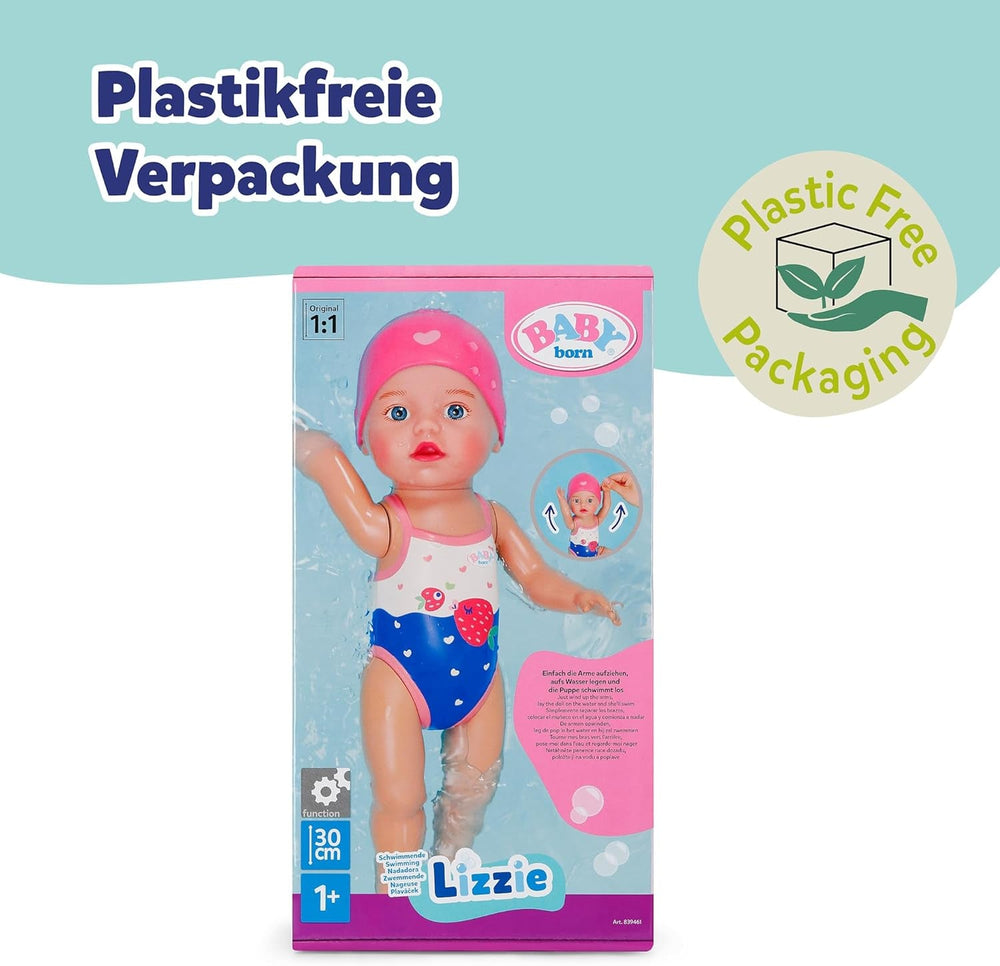 BABY Born Schwimmende Lizzie 30cm, Aufzieh-Badepuppe, wasserfest, funktioniert ohne Batterien, für Kinder ab 1 Jahr