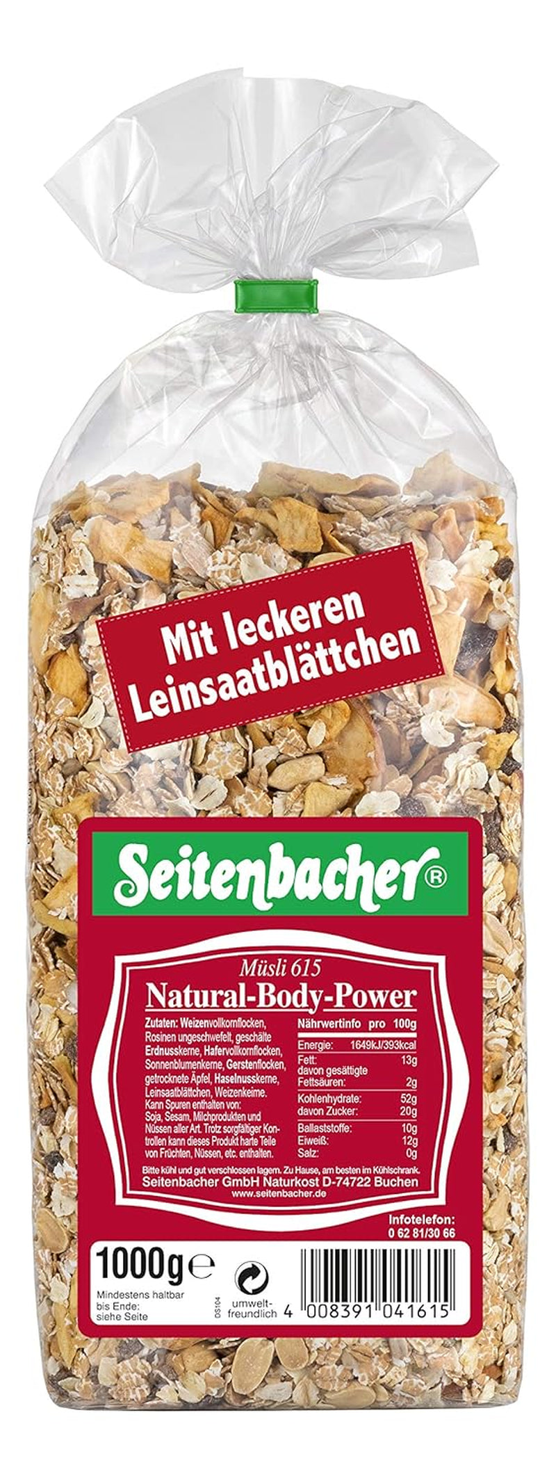 Seitenbacher Müsli Natural-Body-Power I Vollkorn I Ohne Zugesetzten Zucker I Ohne Zugesetztes Fett I (1 X 1000 G) Cereale Naty Shop 1 Kg (1Er Pack)