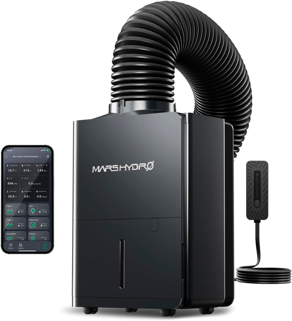 MARS HYDRO Luftentfeuchter, 12 l/Tag, automatische Abtauung, Timer-Funktion, Raumentfeuchter für Growzelte, Keller und Pflanzen, 1,2 l Wassertank