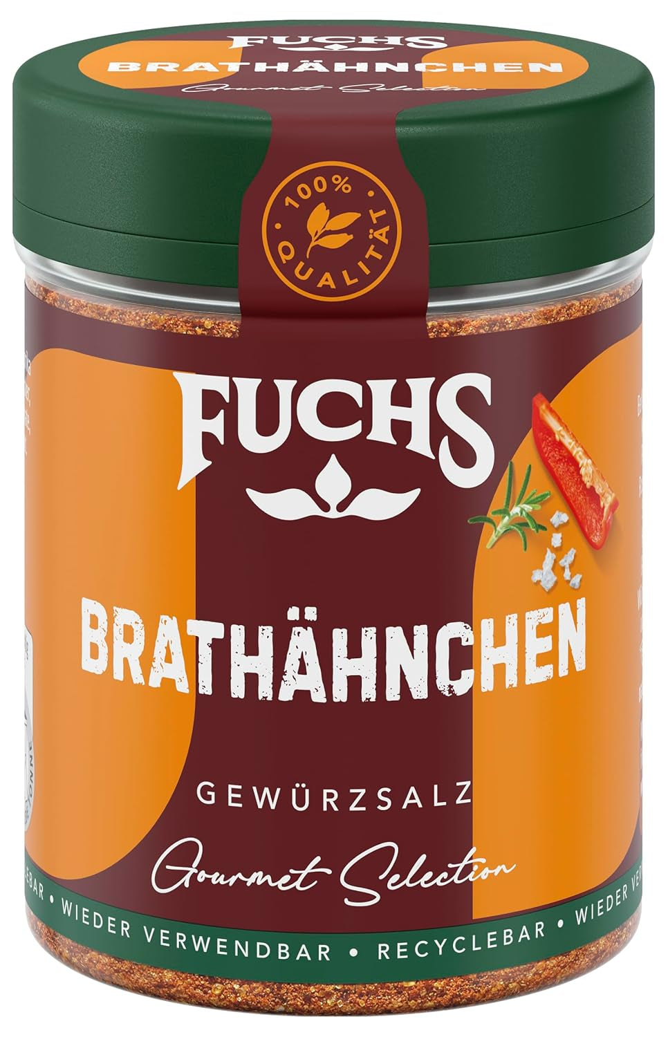 Fuchs Gourmet Selection Klassisch/Heimisch – Bratkartoffel Gewürzsalz, nachfüllbares Kartoffelgewürz, Salz zum Würzen von Brat- & Ofenkartoffeln, Pommes Frites & Co, vegan, 70 g