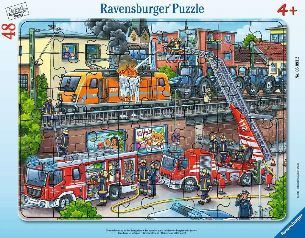 Ravensburger puzzle pentru copii - 05093 Operațiunea pompierilor pe șinele de cale ferată - Puzzle pentru copii de 4 ani și peste, Cu 48 de piese Puzzle Naty Shop Transport