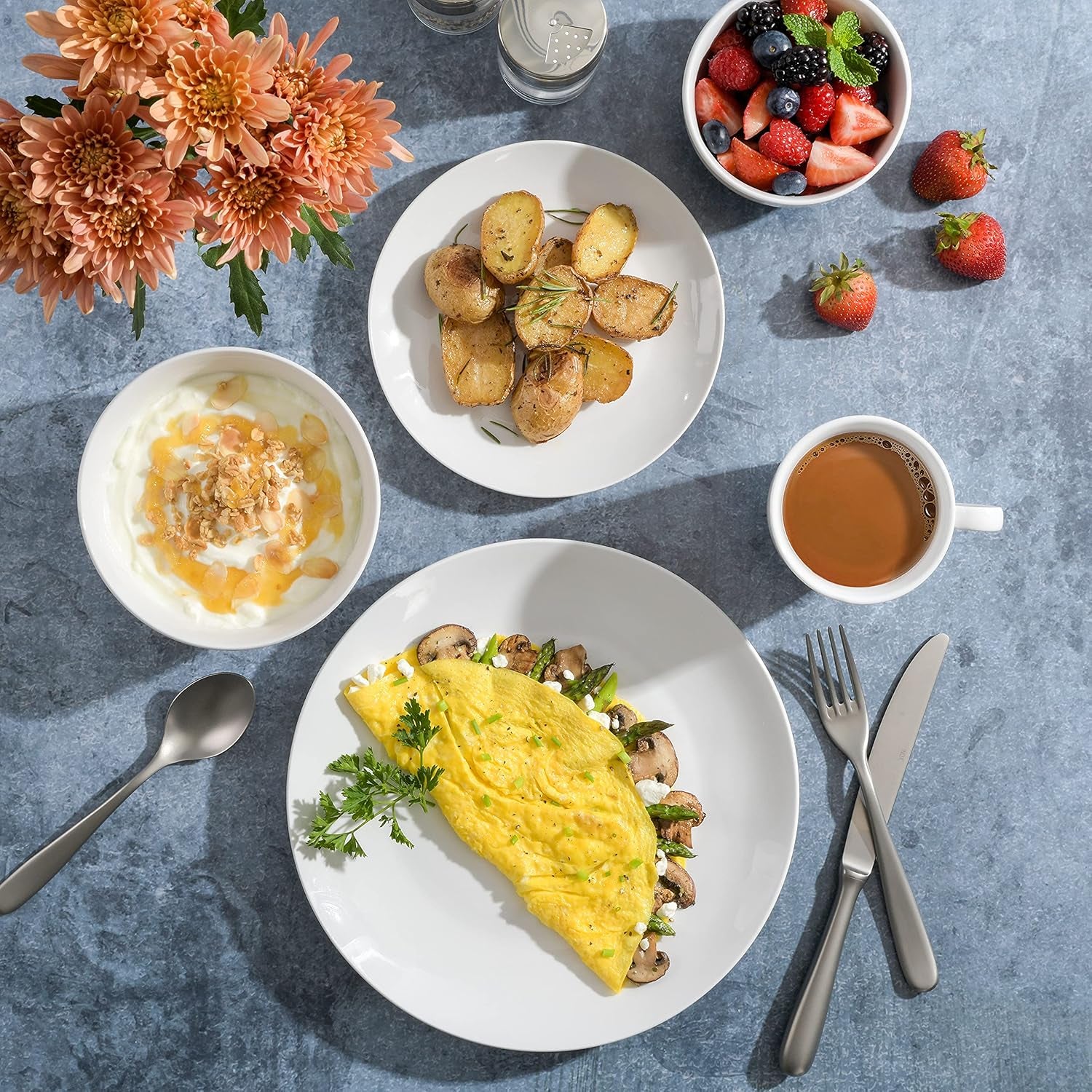 Set de veselă din porțelan Zen Buffet, serviciu pentru 6 persoane (30 piese), alb (cupe)