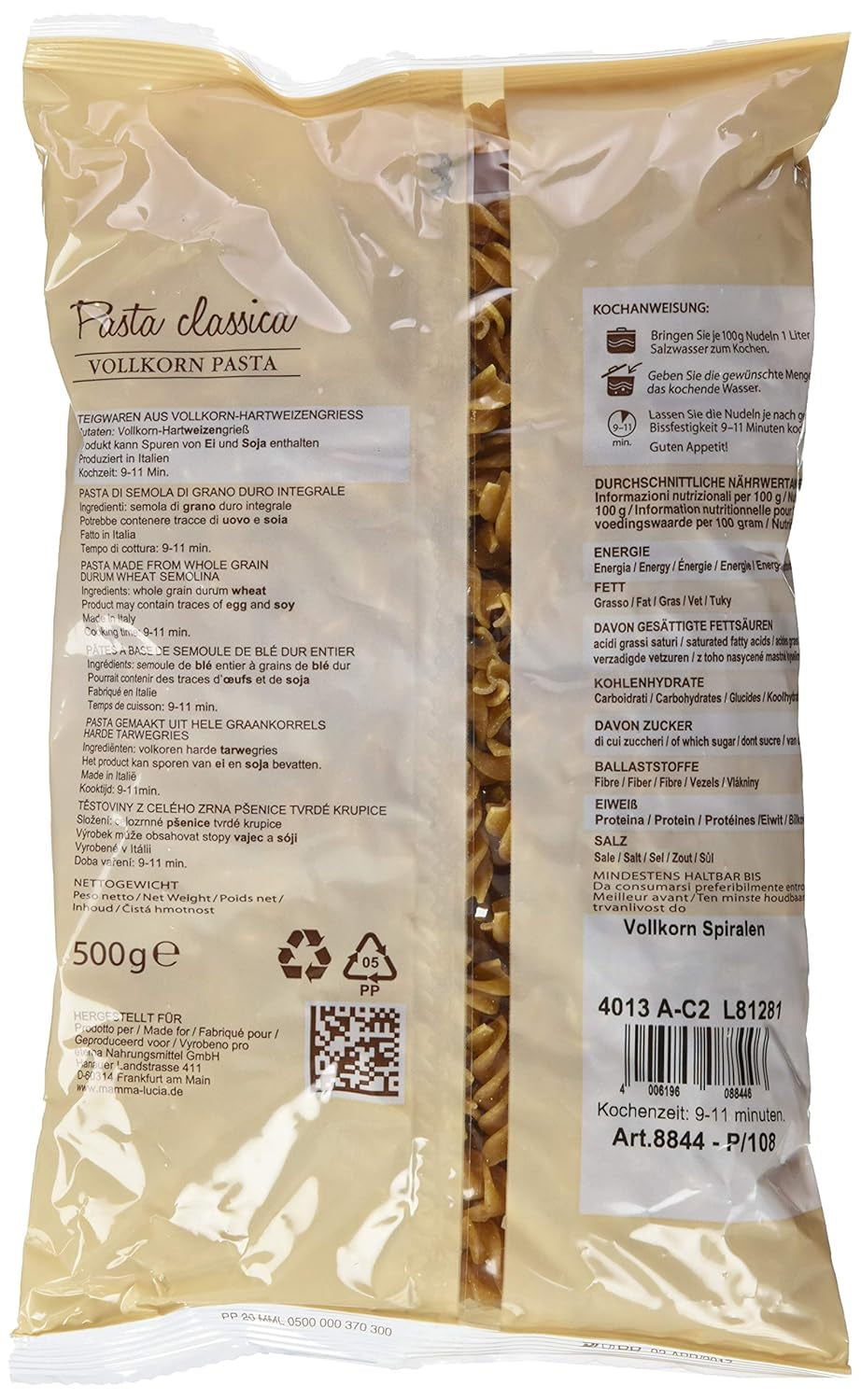 Vollkorn-Spiralnudeln, 500 g