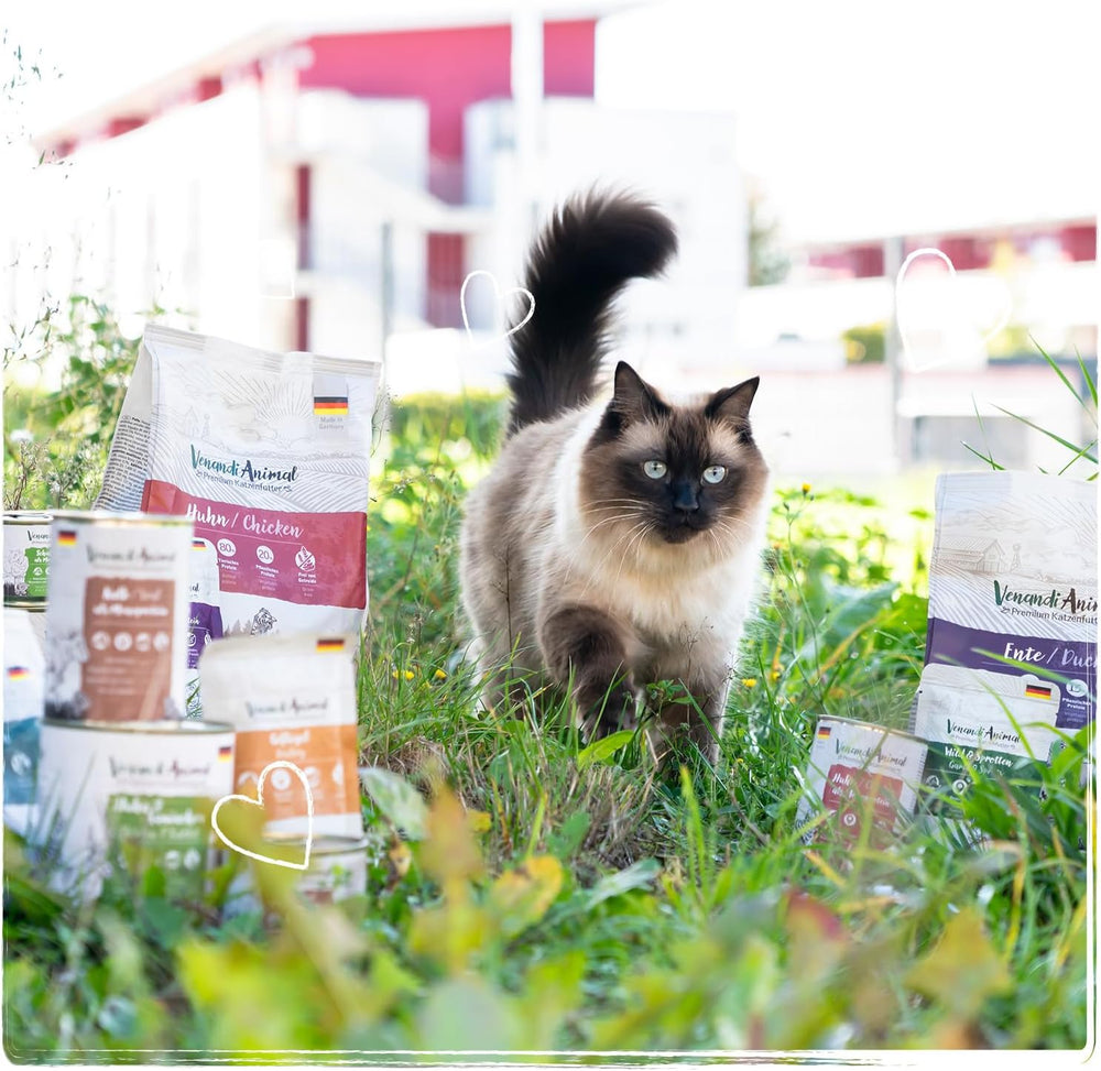 Venandi Animal Premium Nassfutter für Katzen, Probierpaket II, Huhn + Kaninchen, Kalb, Truthahn, 6 x 400 g, getreidefrei und naturbelassen, 2.4 kg