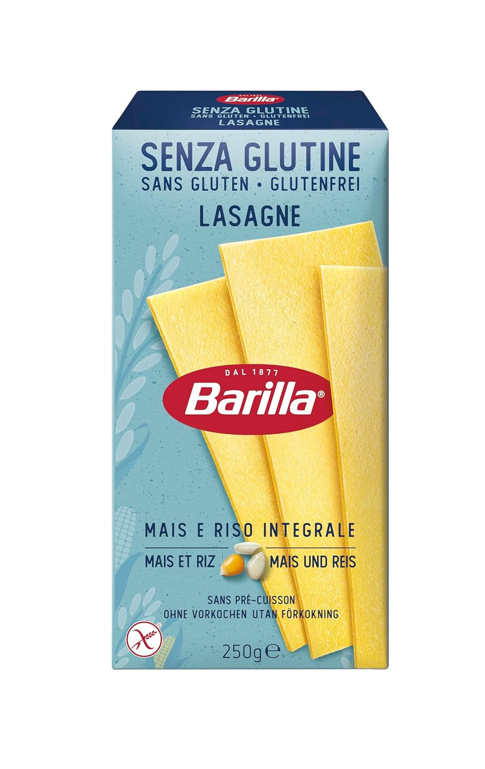 Glutenfreie Lasagne von Barilla Pasta, hergestellt aus köstlichem Mais und Reis, perfekt für Menschen mit Zöliakie oder Glutenunverträglichkeit, 10er-Packung (10 x 250 g)