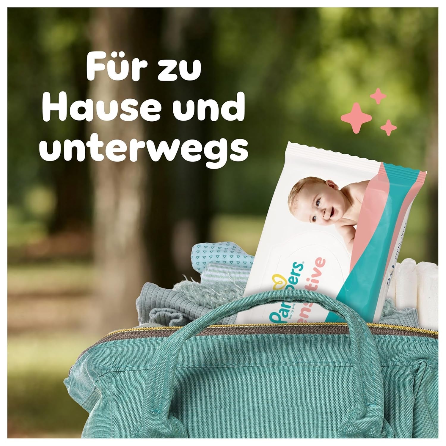 Pampers Sensitive Wet Wipes, 6 Packungen à 80 Tücher = 480 Tücher, parfümfrei, für sanfte, schonende Reinigung