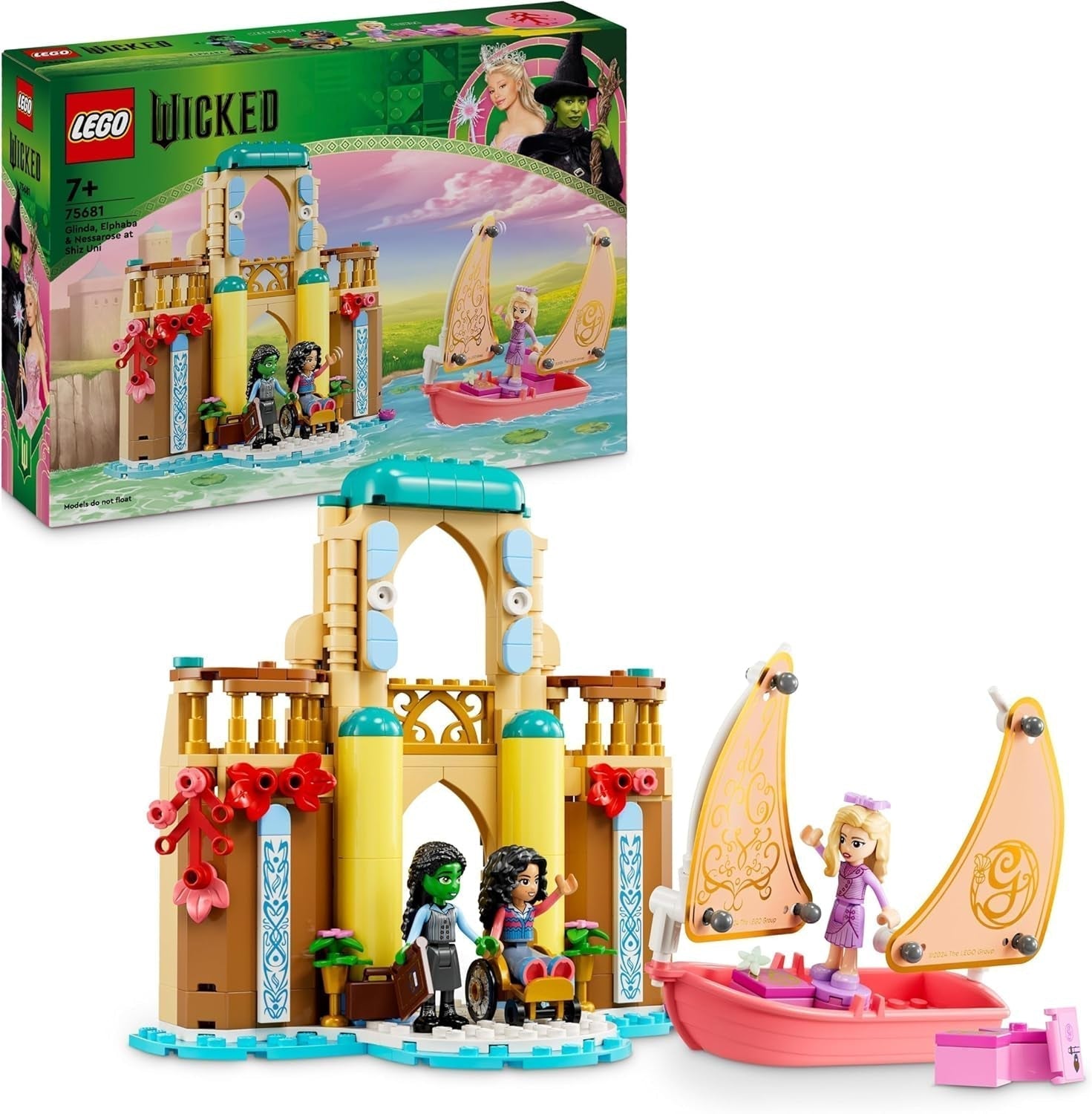 LEGO Wicked Glinda, Elphaba und Nessarose an der Shiz University, Segelboot und 3 Figuren, Spielzeugboot, Geschenk für Mädchen und Jungen ab 7 Jahren, Puppenhausliebhaber, 75681 Bausets. Besuchen Sie den LEGO-Store. Standardtitel