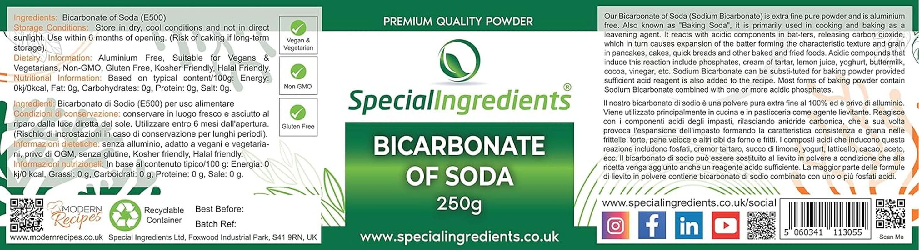 Special Ingredients Natriumbikarbonat - Premium Qualität Extra Feines Pulver, Vegan, Gvo-Frei, Glutenfrei - Recycelbarer Behälter Bucatarie Naty Shop