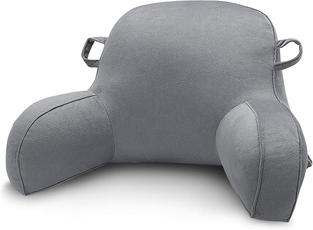 Pernă de citit, pernă de odihnă la pat pentru adulți și copii, pernă confortabilă din catifea pentru spate, cu cotiere, buzunare și mâner pentru a sta jos în pat, pernă de spate pentru citit, studiat și vizionat la televizor