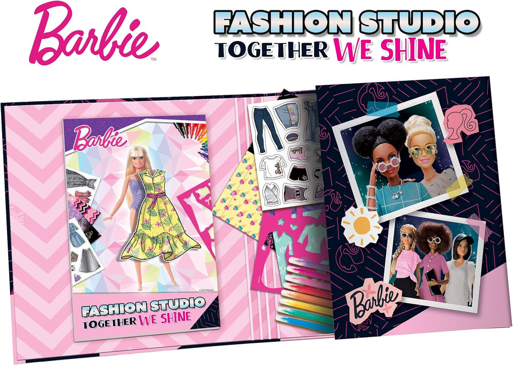 Lisciani – BARBIE – Skizzenbuch Set Wir Glänzen – Modestudio – Models zum Anziehen – Kreatives Spiel – Supermodische Kleidung – Farbmarker – Für Mädchen ab 4 Jahren