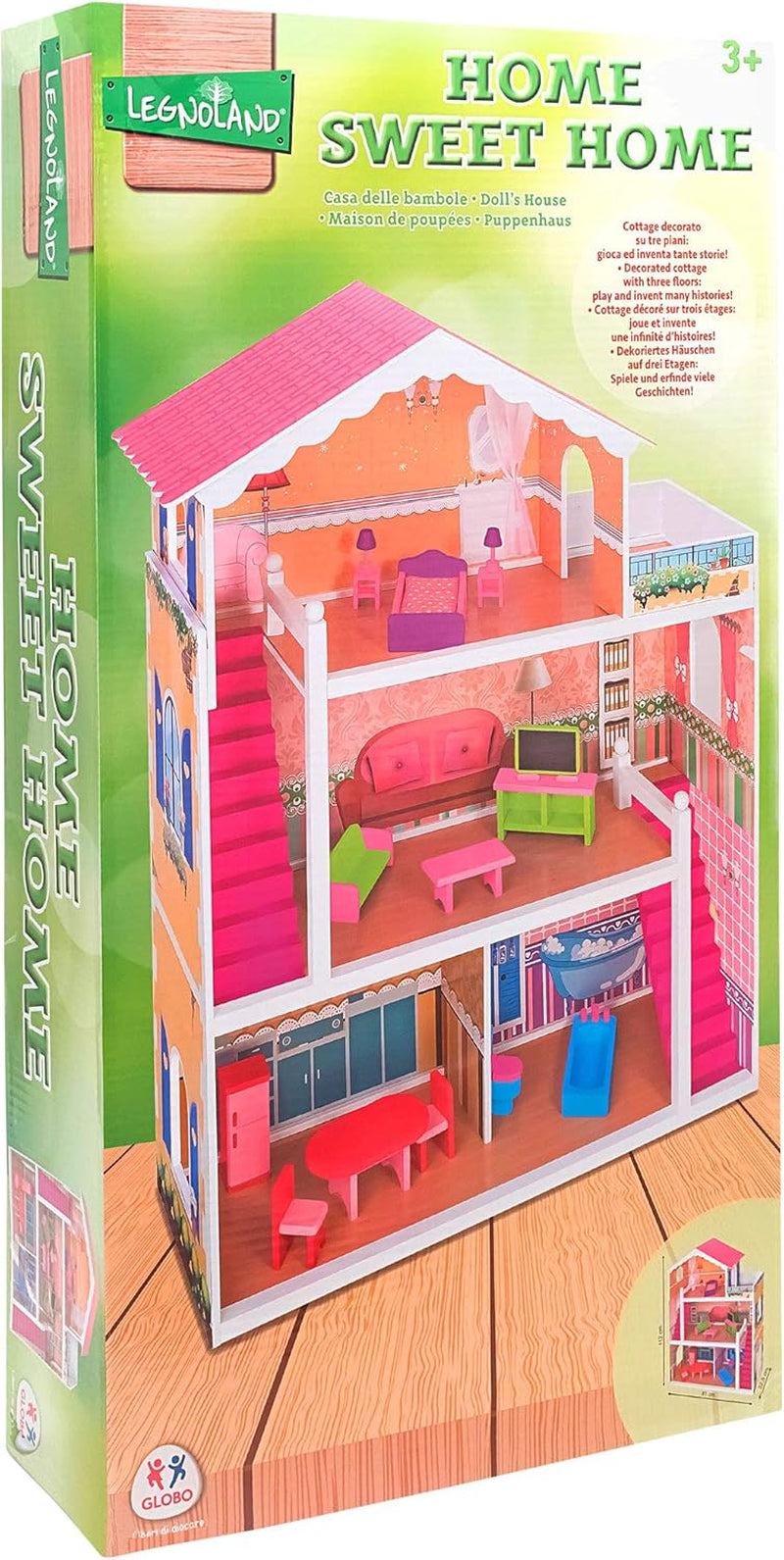 37916 - Casă de păpuși - lemn - 3 rafturi, - 17 accesorii Casute de papusi Naty Shop