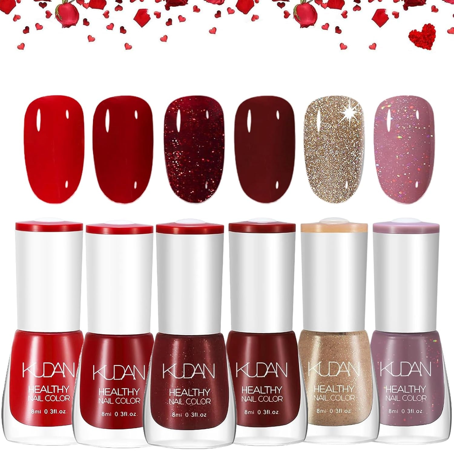 6-teiliges Nagellack-Set – schnell trocknender, langlebiger leuchtend roter Nagellack – ungiftiger Nagellack auf Wasserbasis für DIY-Salons, Maniküre, Geschenk (Farbe: A)