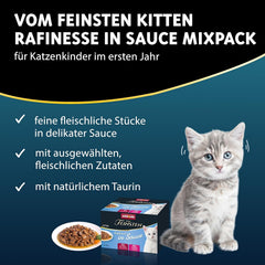 animonda vom Feinsten Premium Kitten Hrană umedă pentru pisici, Arome rafinate în sos, 24 pliculețe (24 x 85g), Hrană umedă de înaltă calitate pentru pisici, fără zahăr, Mix variat